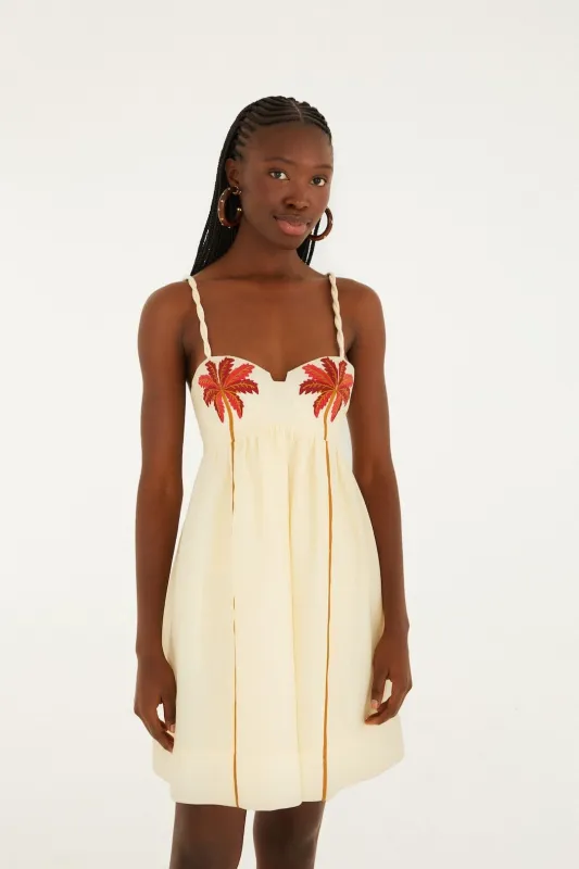 Off-White Coconut Tree Embroidered Euroflax™ Premium Linen Mini Dress sold by FARM Rio