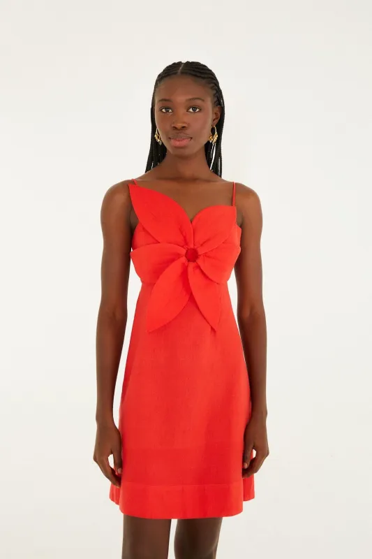 Red 3d Flower Lenzing™ Ecovero™ Euroflax™ Mini Dress sold by FARM Rio