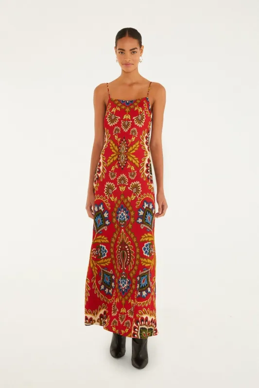 Red Folk Tapestry Lenzing™ Ecovero™ Viscose Slip Maxi Dress sold by FARM Rio