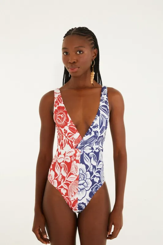 Mixed Cashew And Birds One-Piece Swimsuit sold by FARM Rio
