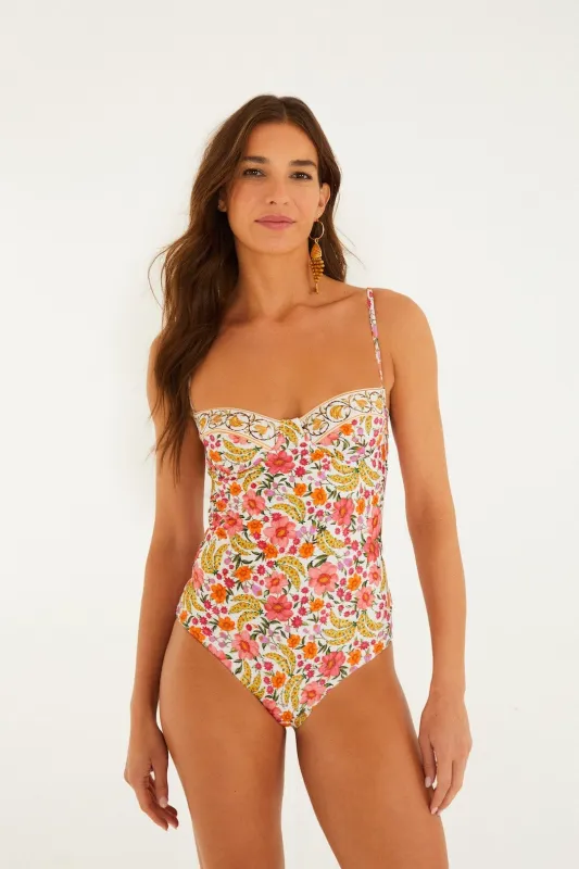 Off-White Banana Flowers One-Piece Swimsuit sold by FARM Rio
