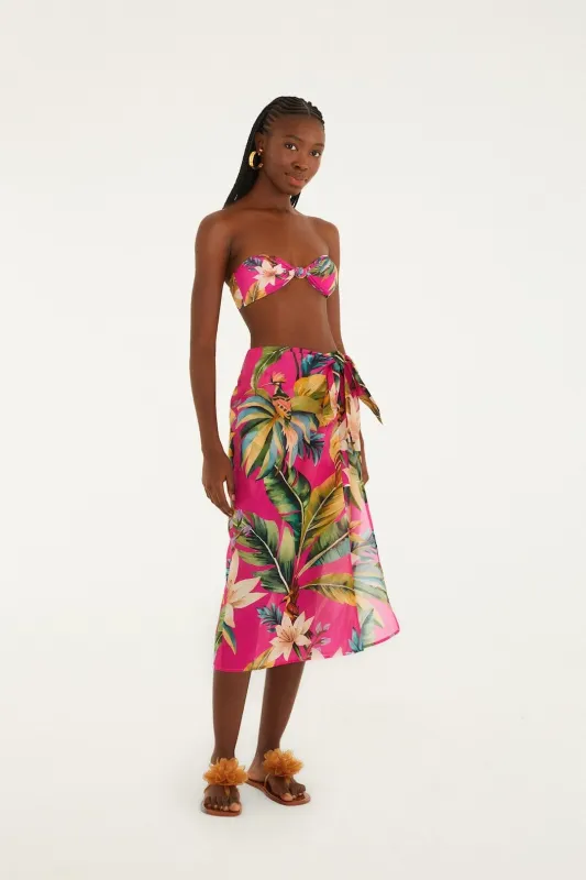 Pink Tropicalia Side Slit Midi Skirt sold by FARM Rio