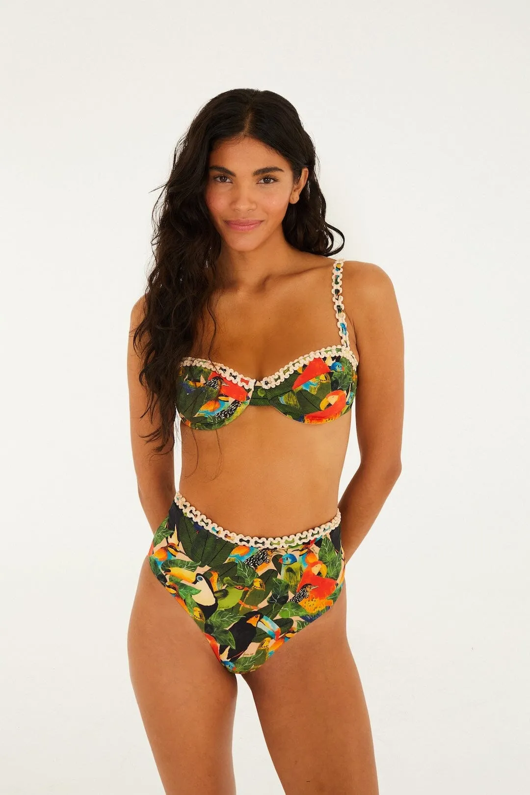Green Bird Leaves High Waist Bikini Bottom sold by FARM Rio