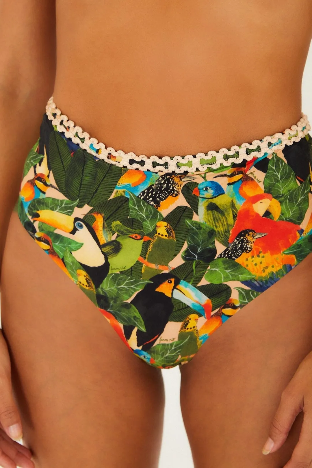 Green Bird Leaves High Waist Bikini Bottom sold by FARM Rio product image thumbnail 2