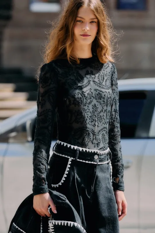 Black Embroidered Long Sleeve Blouse sold by FARM Rio