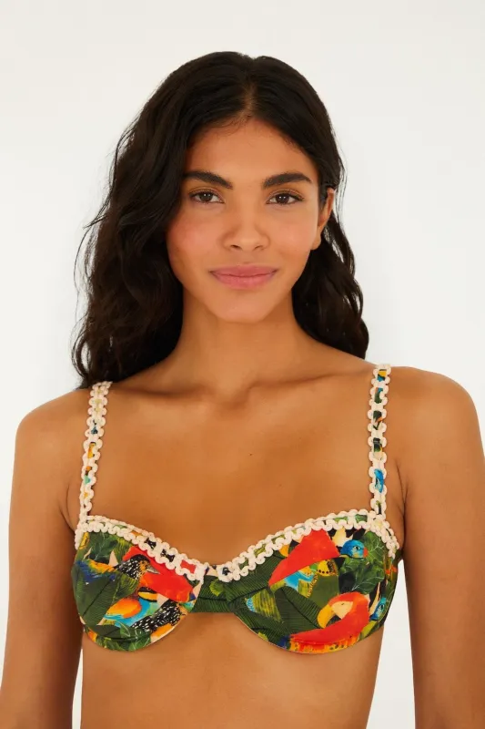 Green Bird Leaves Underwire Bikini Top sold by FARM Rio