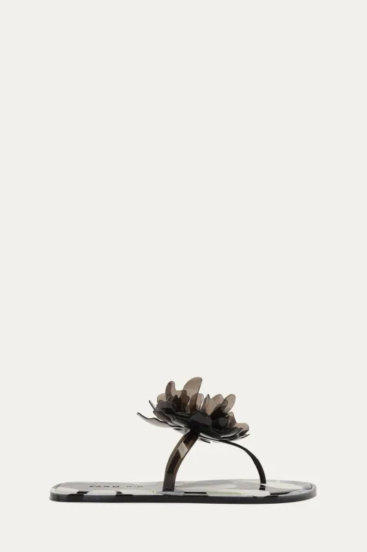 Black And White Flower Jelly Flat Sandal sold by FARM Rio