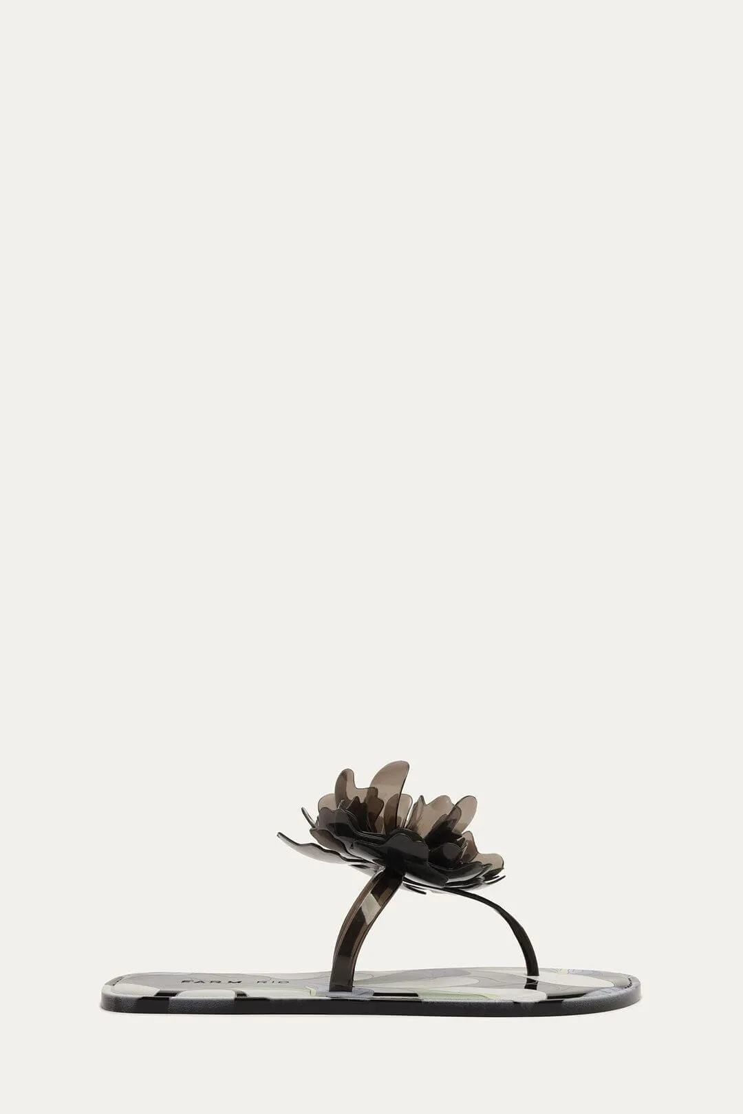 Black And White Flower Jelly Flat Sandal sold by FARM Rio
