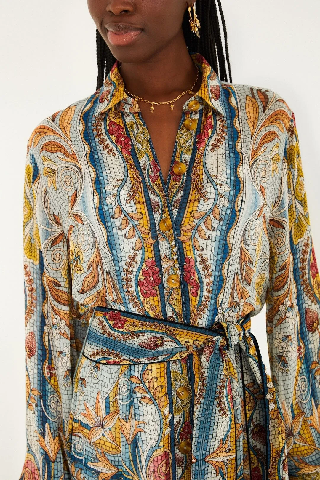 Blue Mosaic Garden Belted Mini Dress sold by FARM Rio product image thumbnail 2