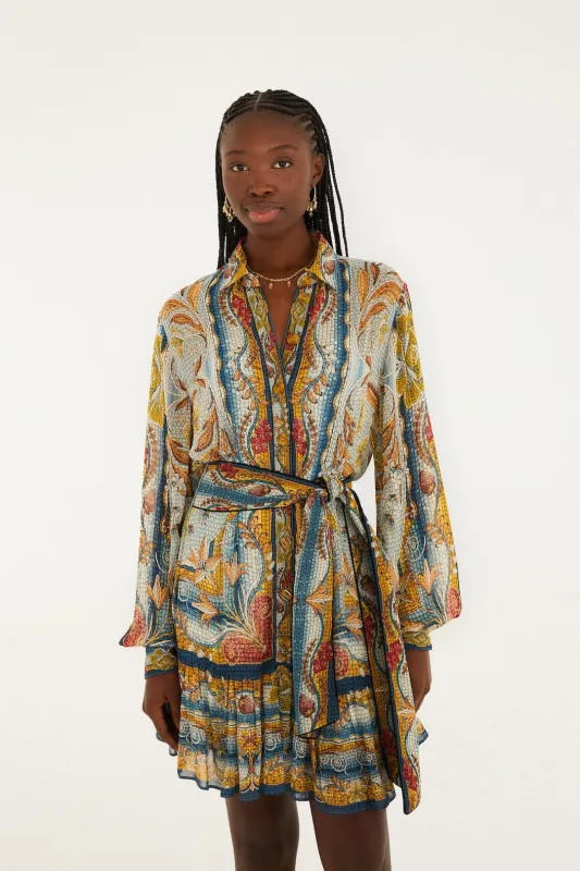 Blue Mosaic Garden Belted Mini Dress sold by FARM Rio