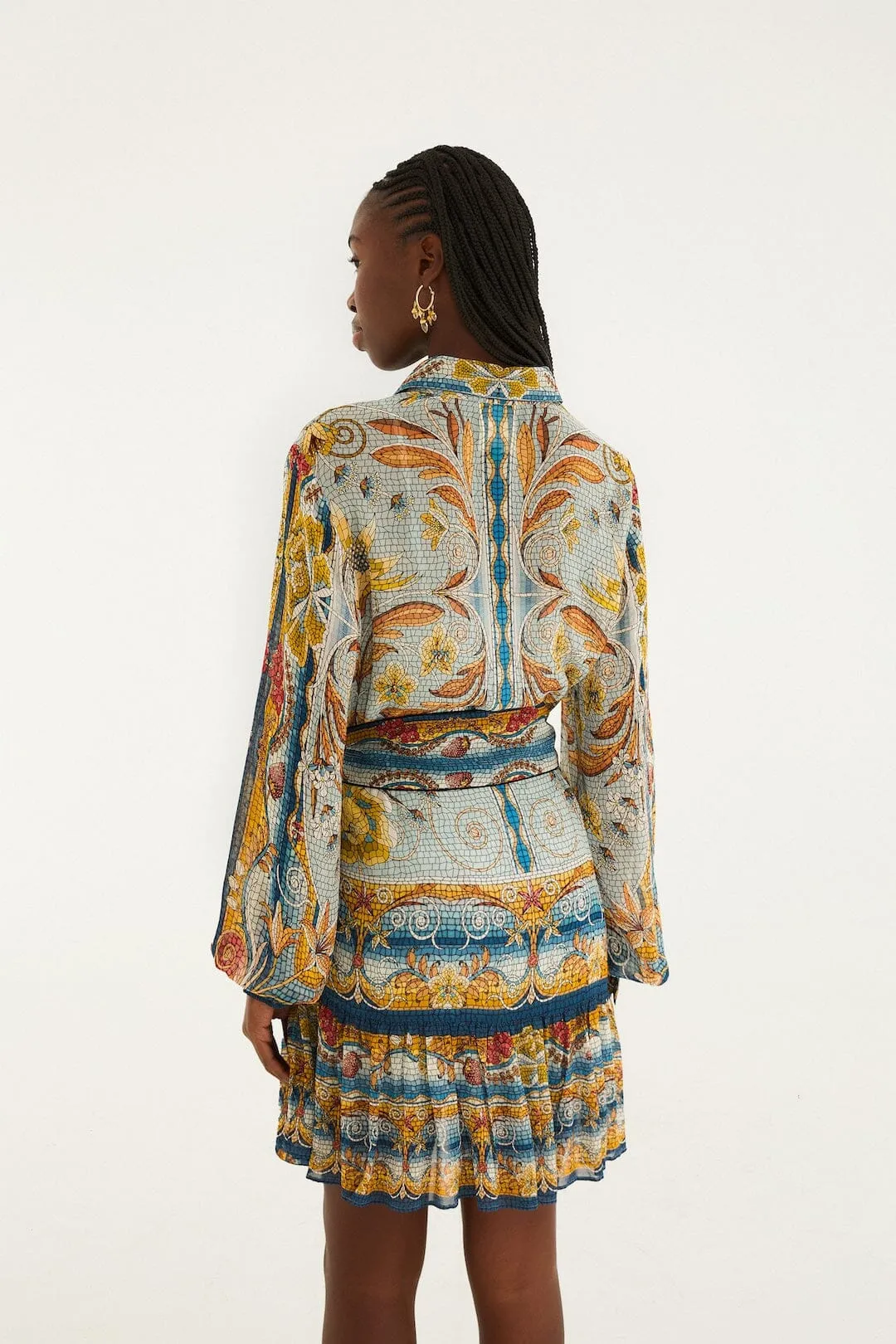 Blue Mosaic Garden Belted Mini Dress sold by FARM Rio product image thumbnail 3