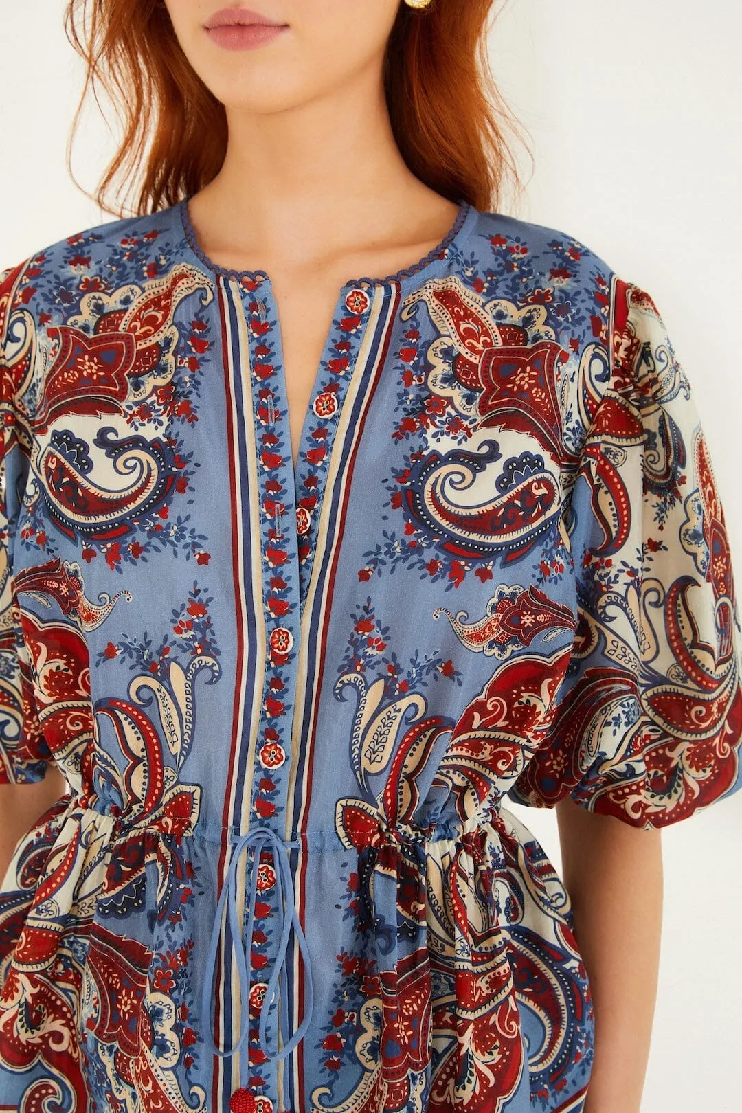 Blue Paisley Scarf Short Sleeve Blouse sold by FARM Rio product image thumbnail 2