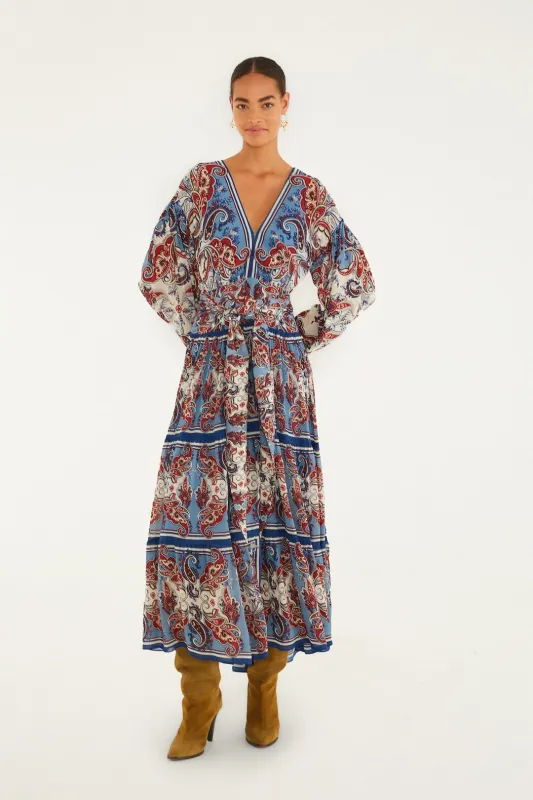 Blue Paisley Scarf Long Sleeve Maxi Dress sold by FARM Rio