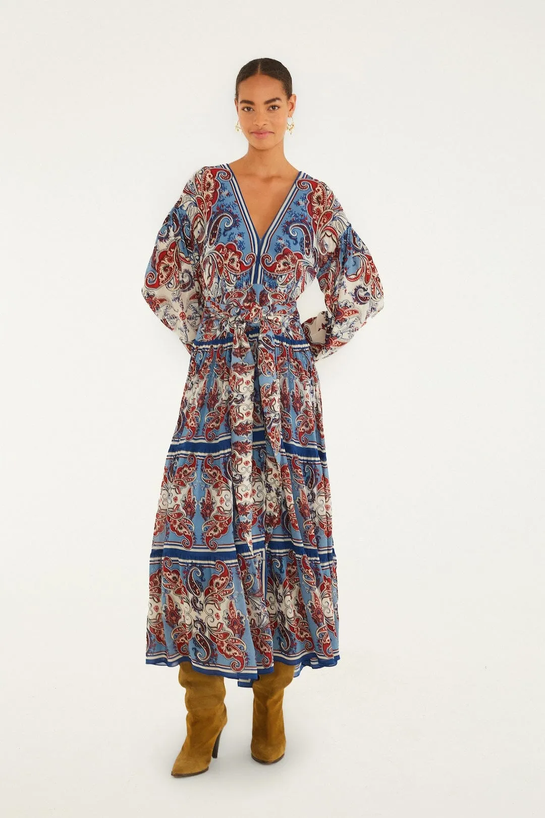 Blue Paisley Scarf Long Sleeve Maxi Dress sold by FARM Rio