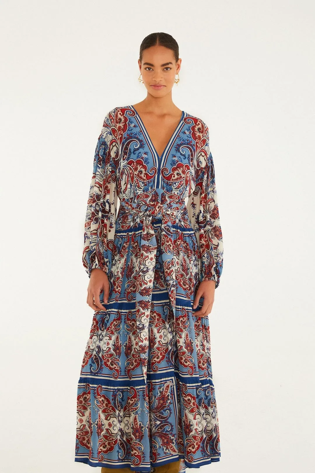 Blue Paisley Scarf Long Sleeve Maxi Dress sold by FARM Rio product image thumbnail 4