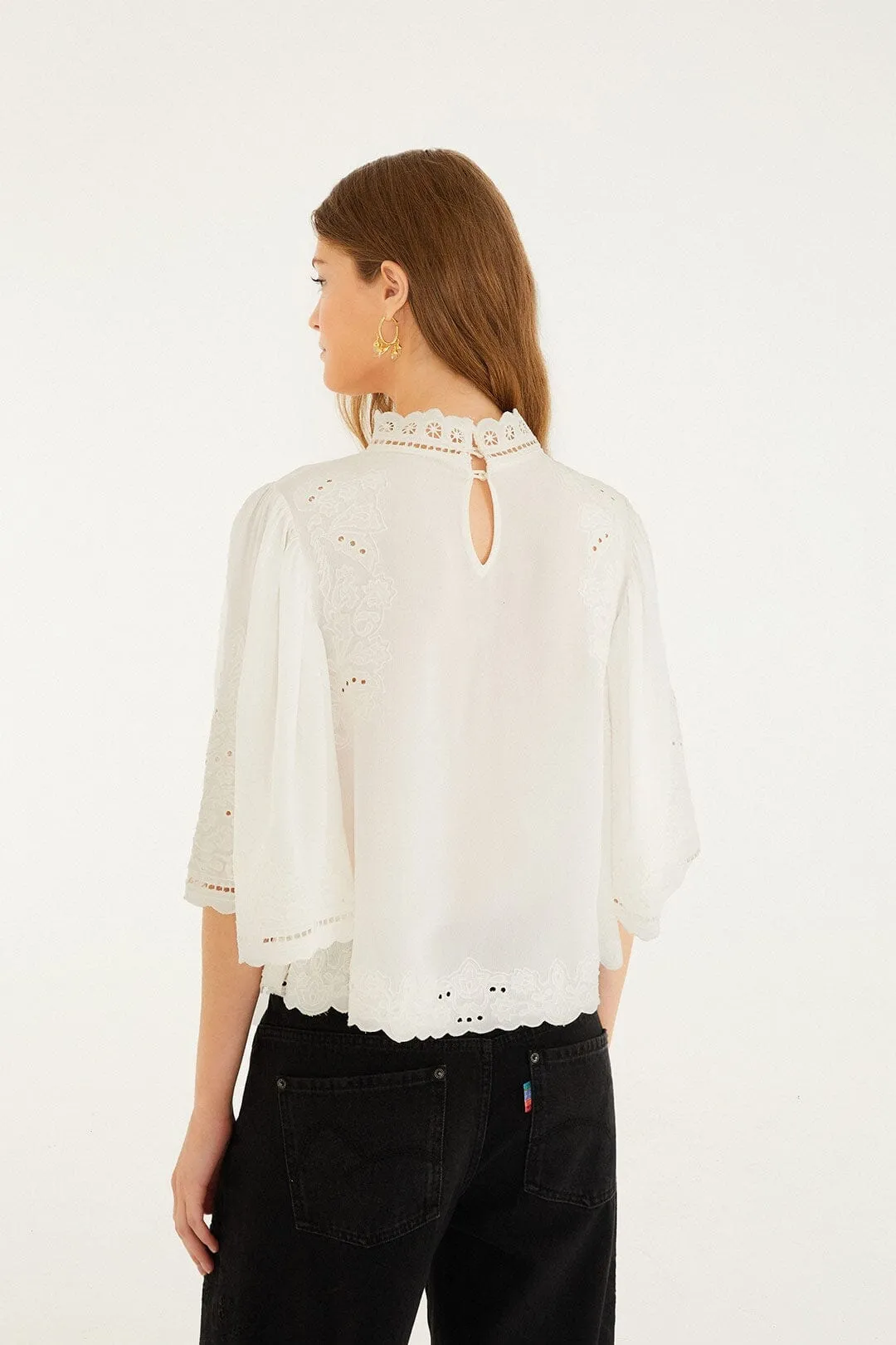 Off-White Palm Tree Embroidered Blouse sold by FARM Rio product image thumbnail 3