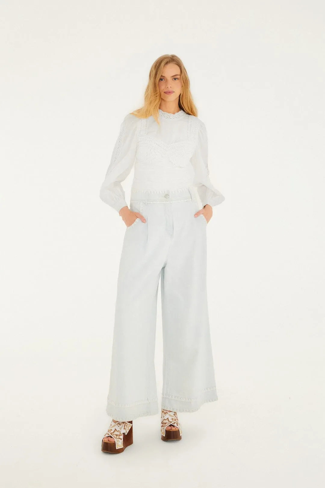 Off-White Crew Neck Long Sleeve Crochet Blouse sold by FARM Rio product image thumbnail 4