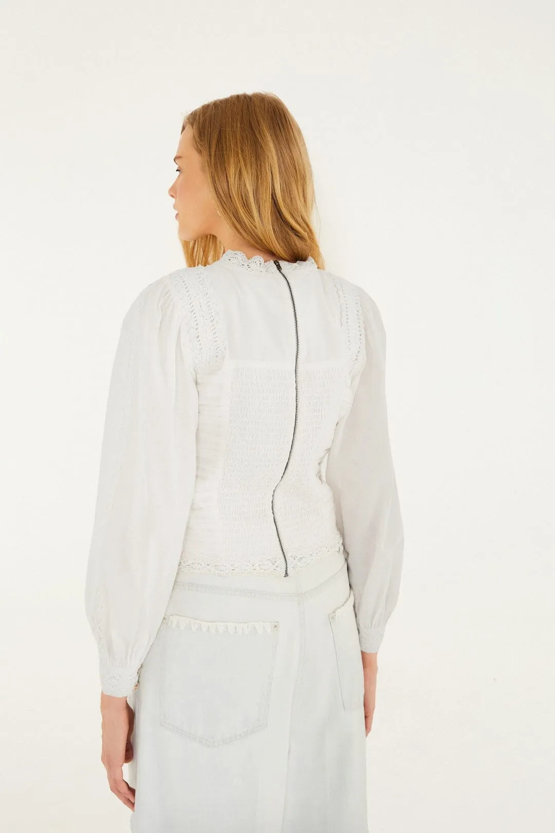 Off-White Crew Neck Long Sleeve Crochet Blouse sold by FARM Rio product image thumbnail 3