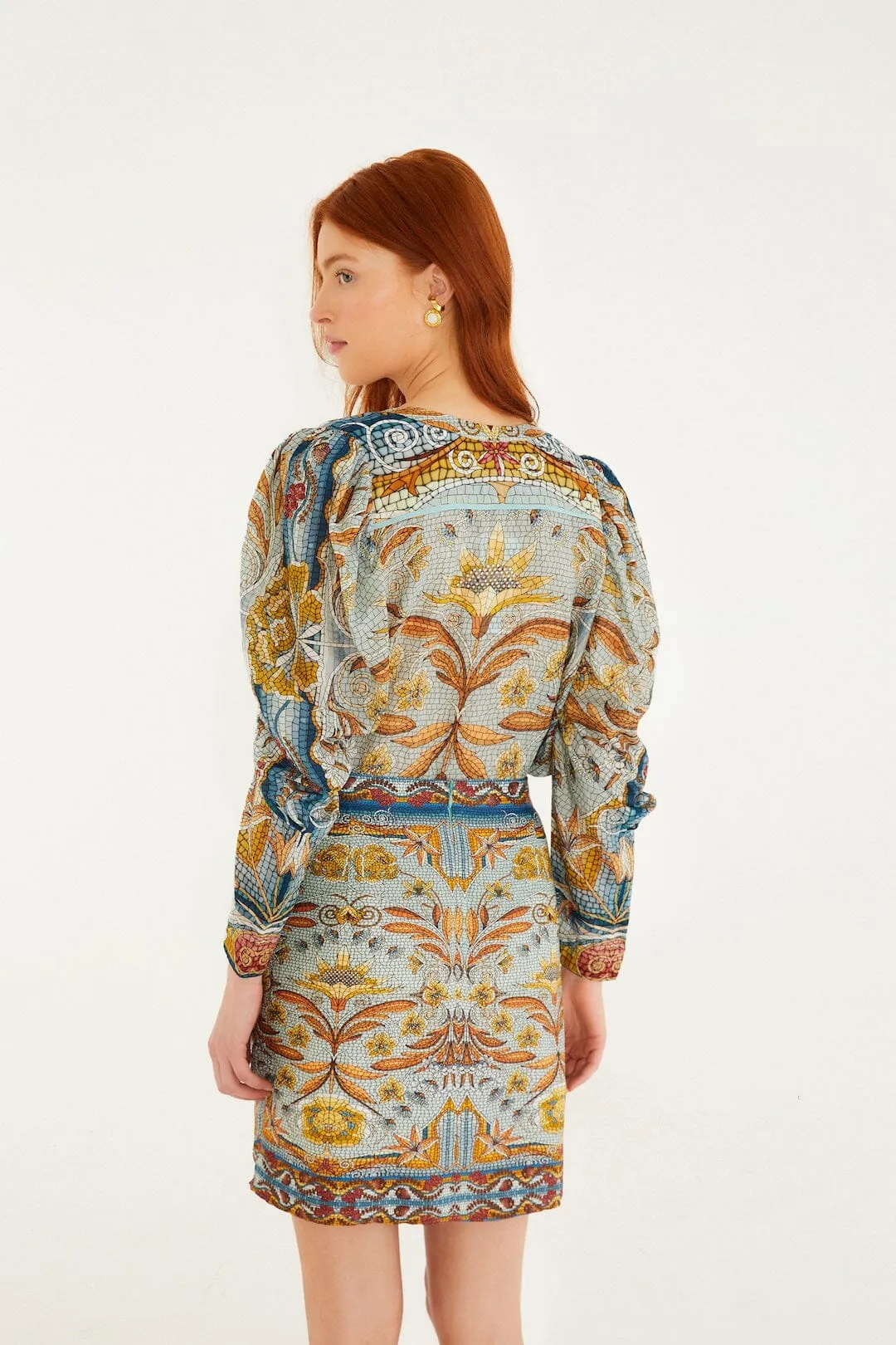 Blue Mosaic Garden Lenzing Ecovero Viscose Mini Wrap Skirt sold by FARM Rio product image thumbnail 3