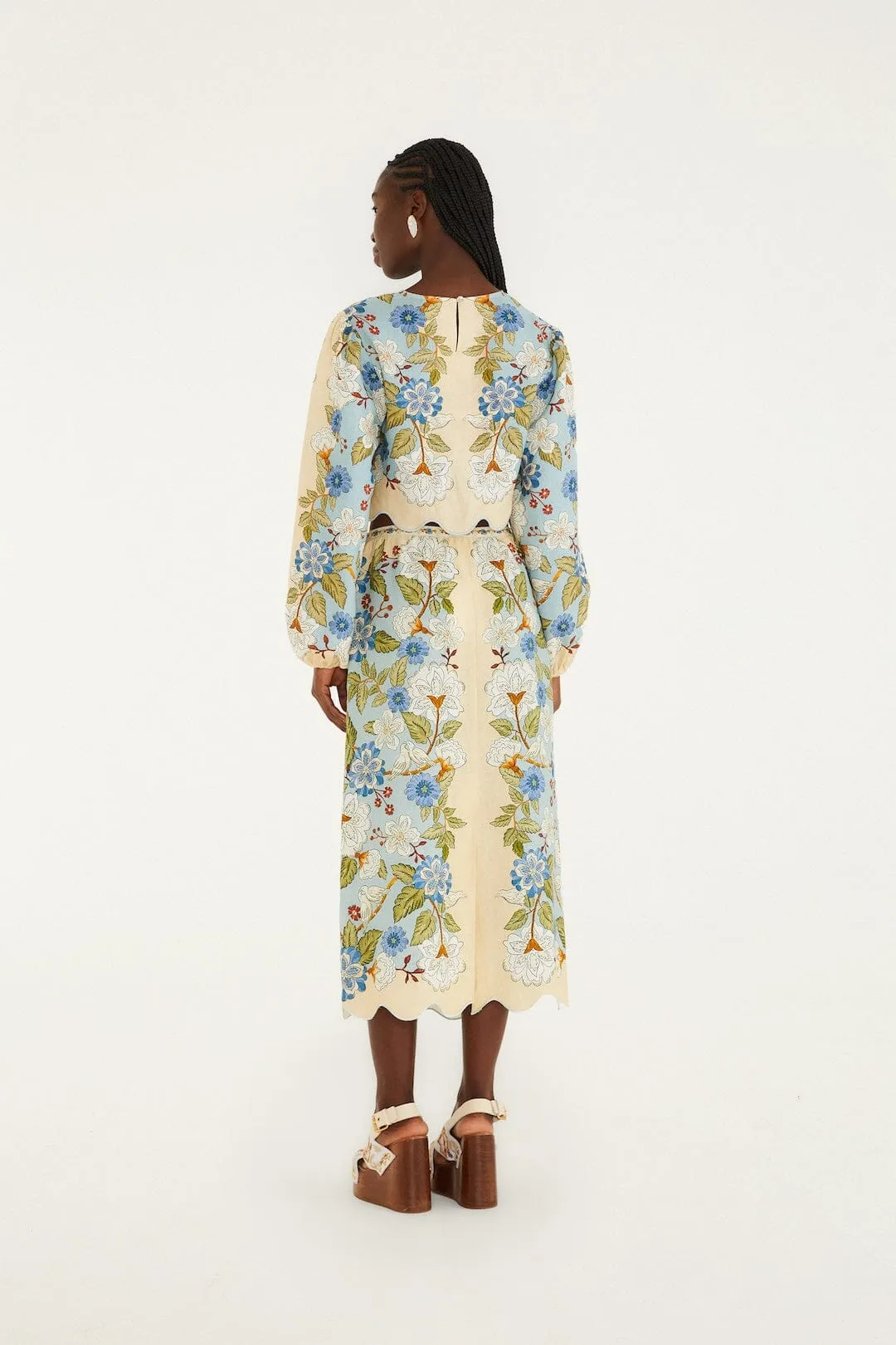 Cream Garden Scarf Euroflax Premium Linen Midi Skirt sold by FARM Rio product image thumbnail 3