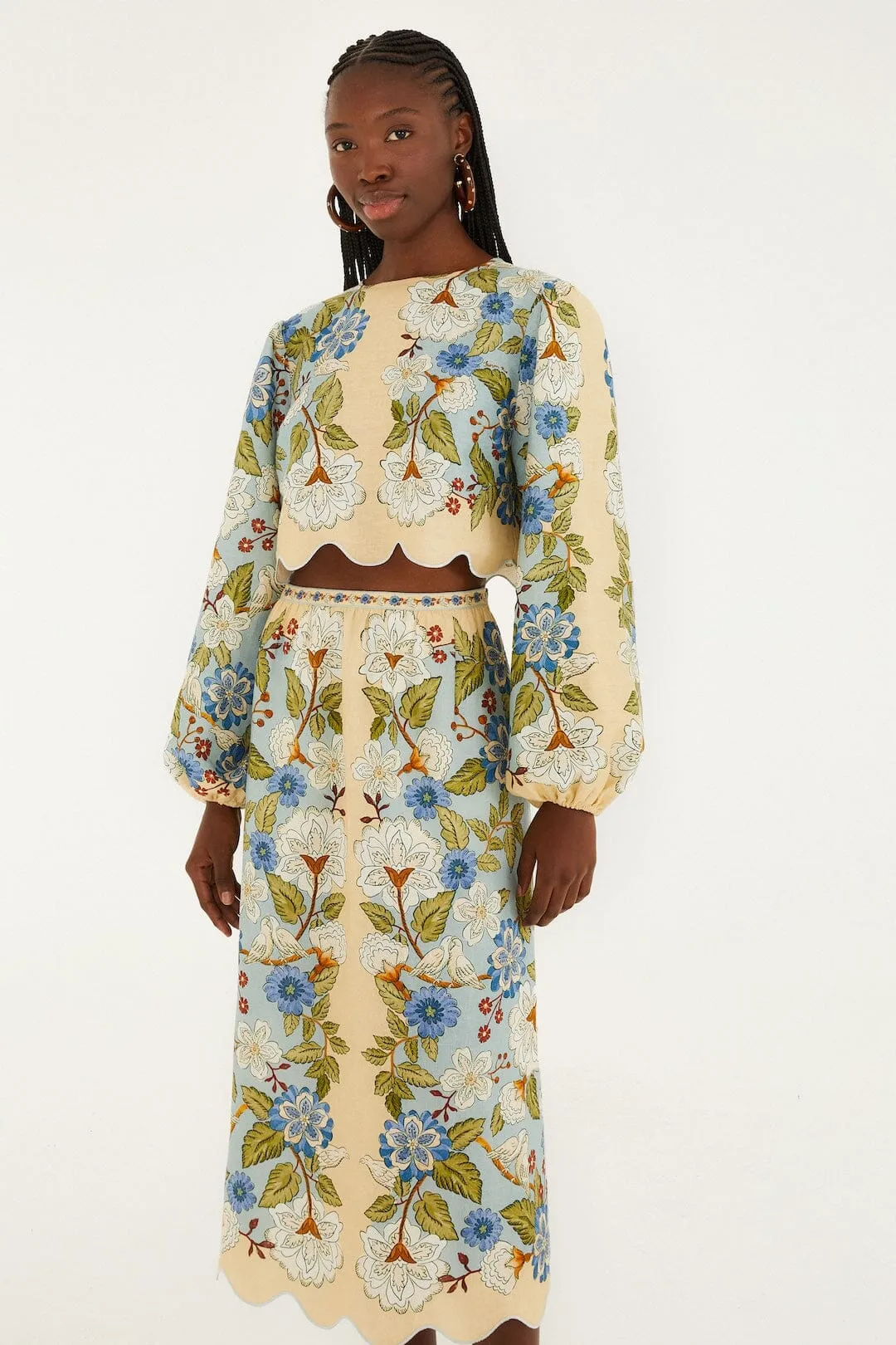 Cream Garden Scarf Euroflax Premium Linen Midi Skirt sold by FARM Rio product image thumbnail 4