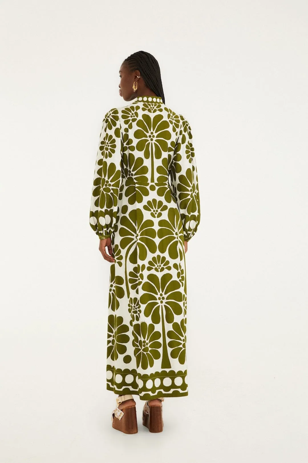 Green Palermo Buttoned Puff Sleeve Maxi Dress sold by FARM Rio product image thumbnail 3