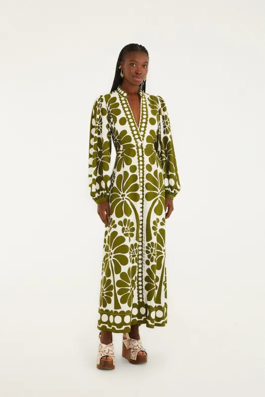 Green Palermo Buttoned Puff Sleeve Maxi Dress sold by FARM Rio