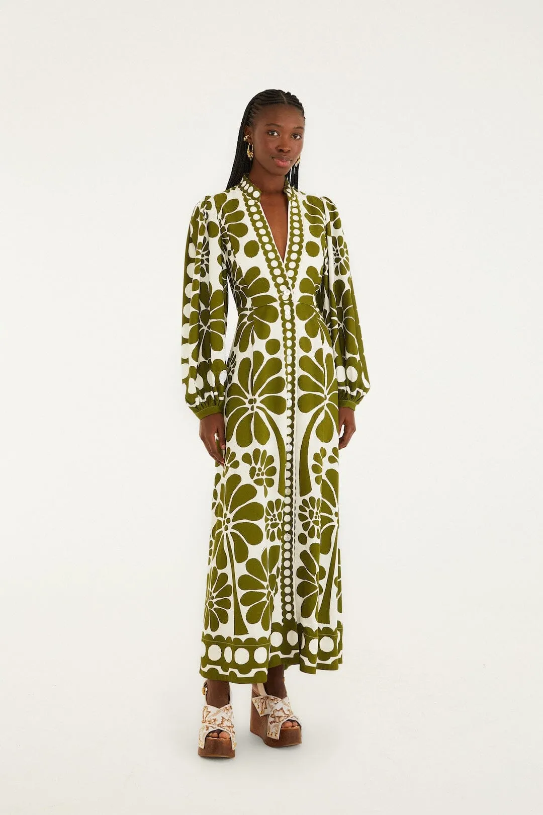 Green Palermo Buttoned Puff Sleeve Maxi Dress sold by FARM Rio