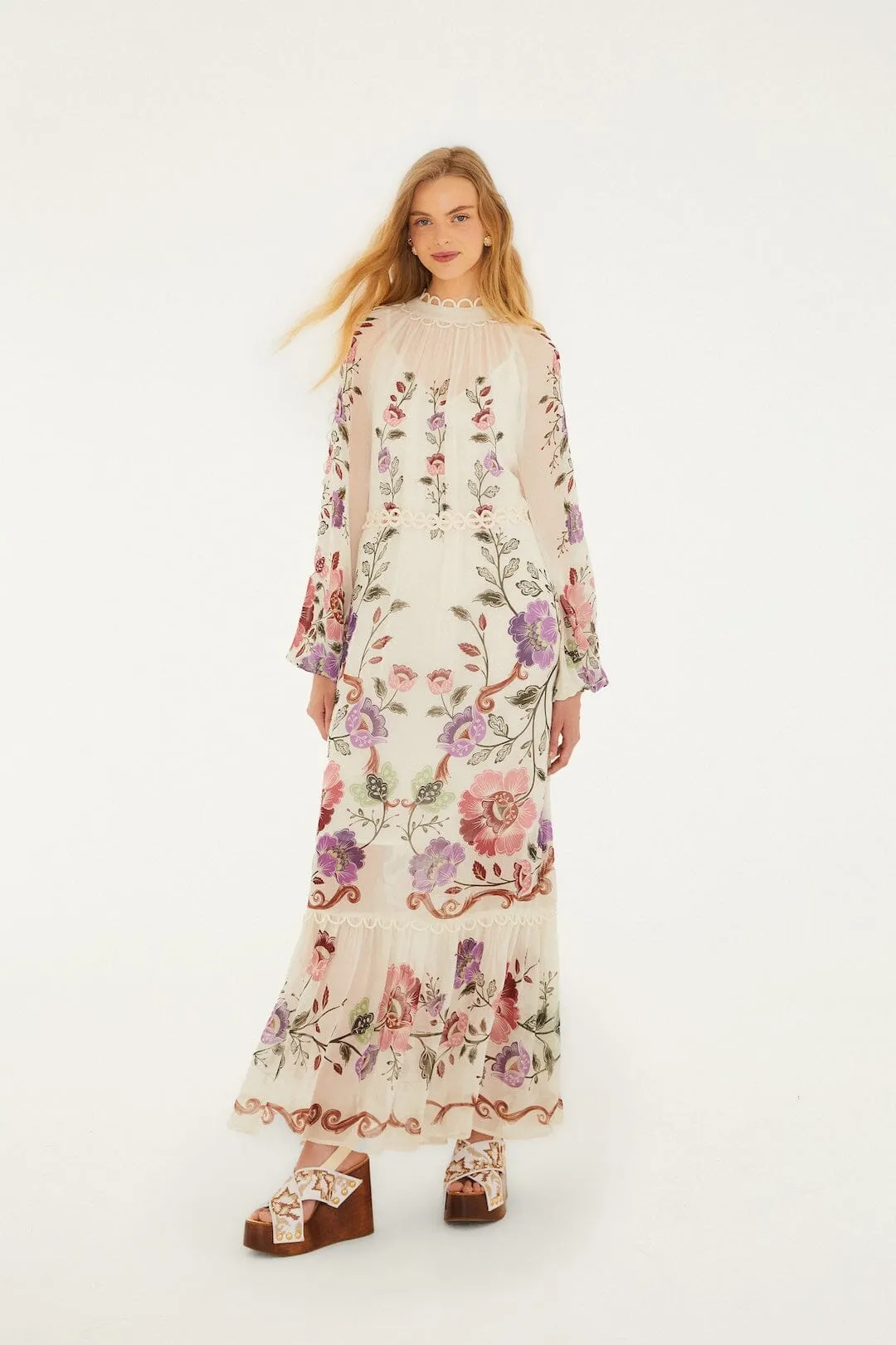 Cream Rococo Flowers Lace Maxi Dress sold by FARM Rio