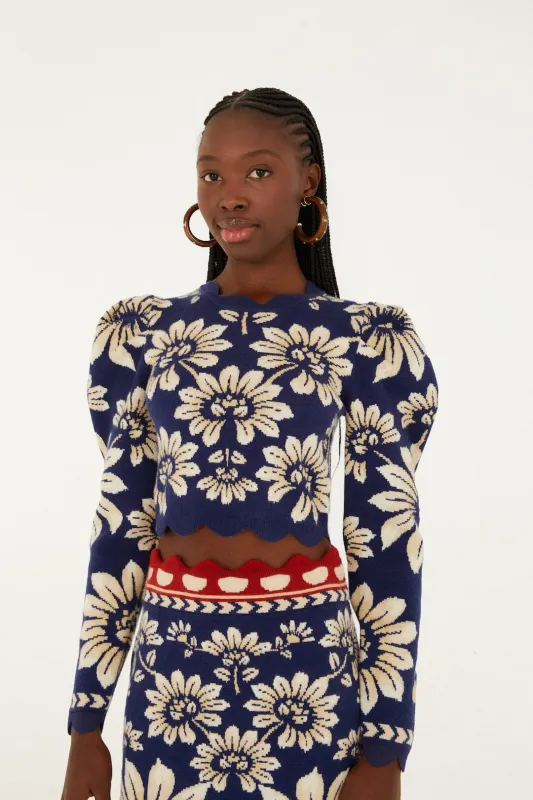 Blue Luna Puff Sleeve Knit Top sold by FARM Rio