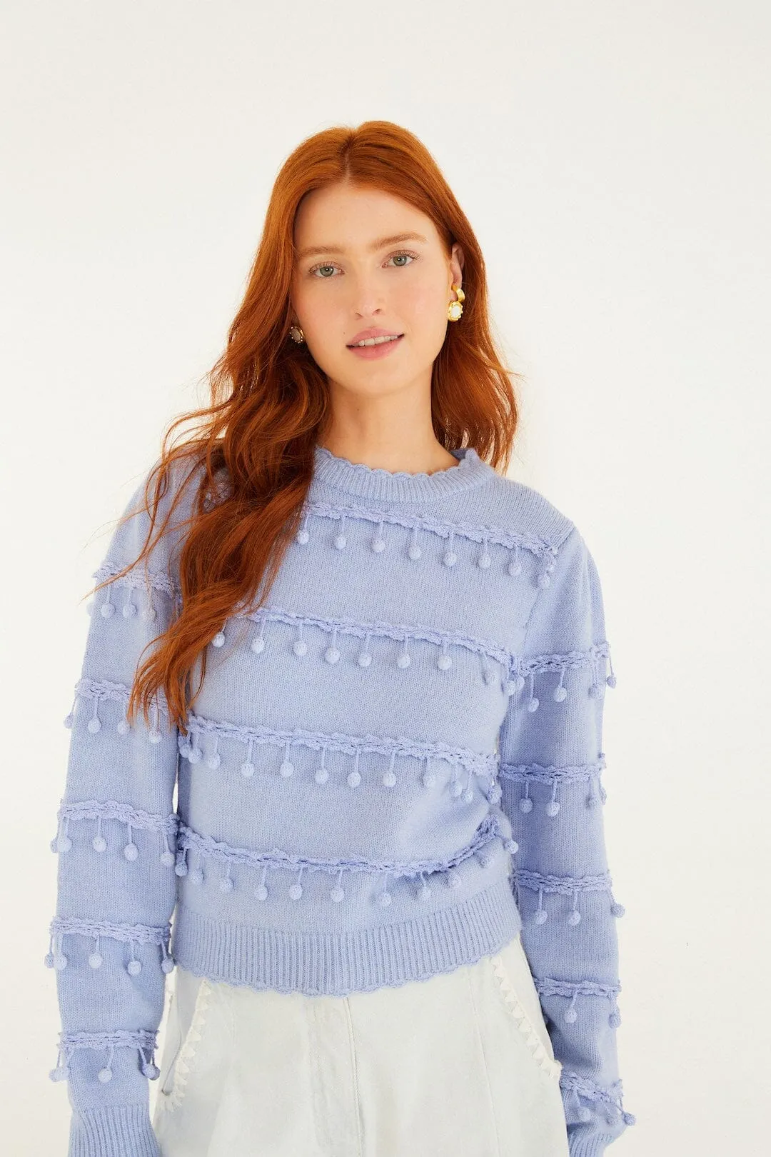 Blue Bubble Trim Knit Sweater sold by FARM Rio