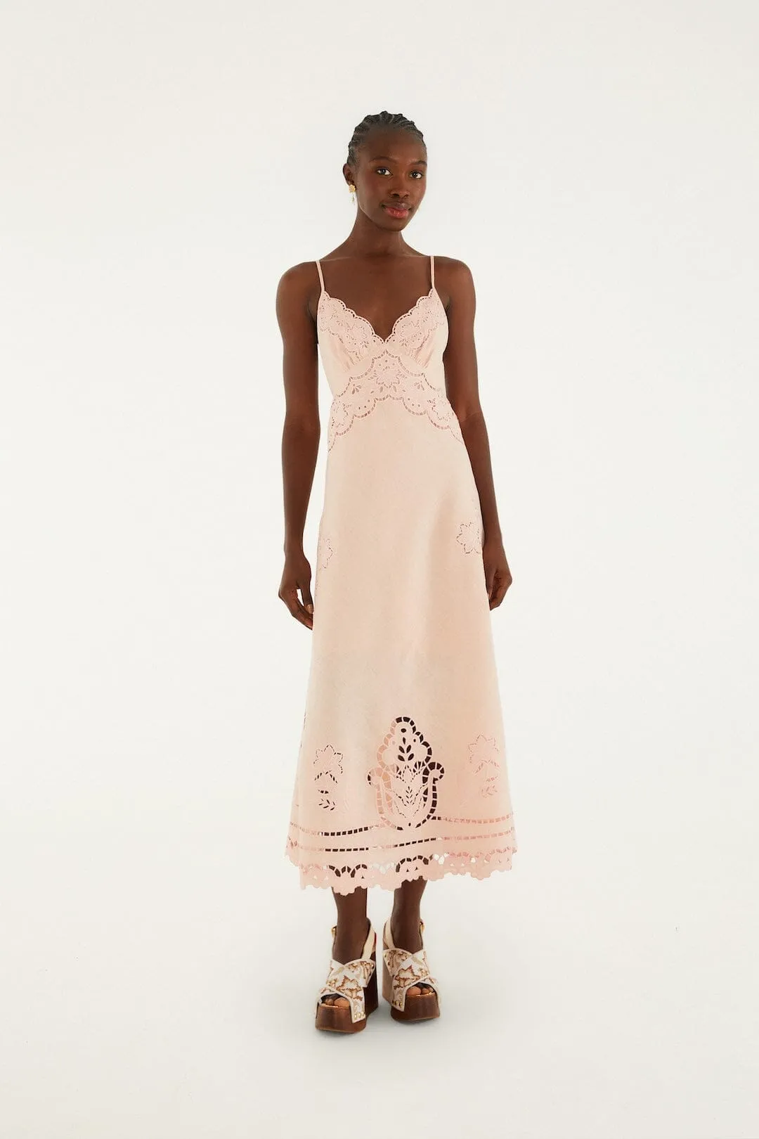 Pink Richelieu Euroflax Premium Linen Slip Midi Dress sold by FARM Rio