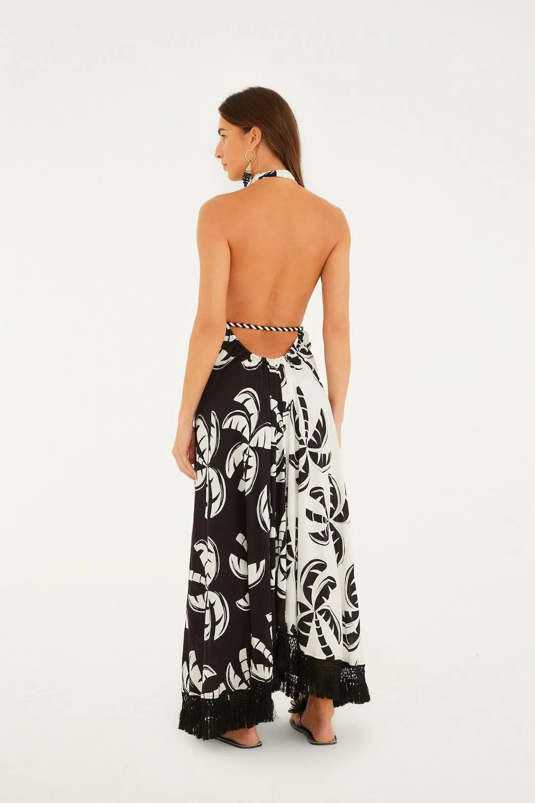 Black And White Graphic Palms Belted Maxi Dress sold by FARM Rio product image thumbnail 3