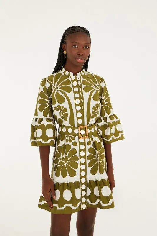Green Palermo Belted Organic Cotton Mini Dress made by FARM Rio