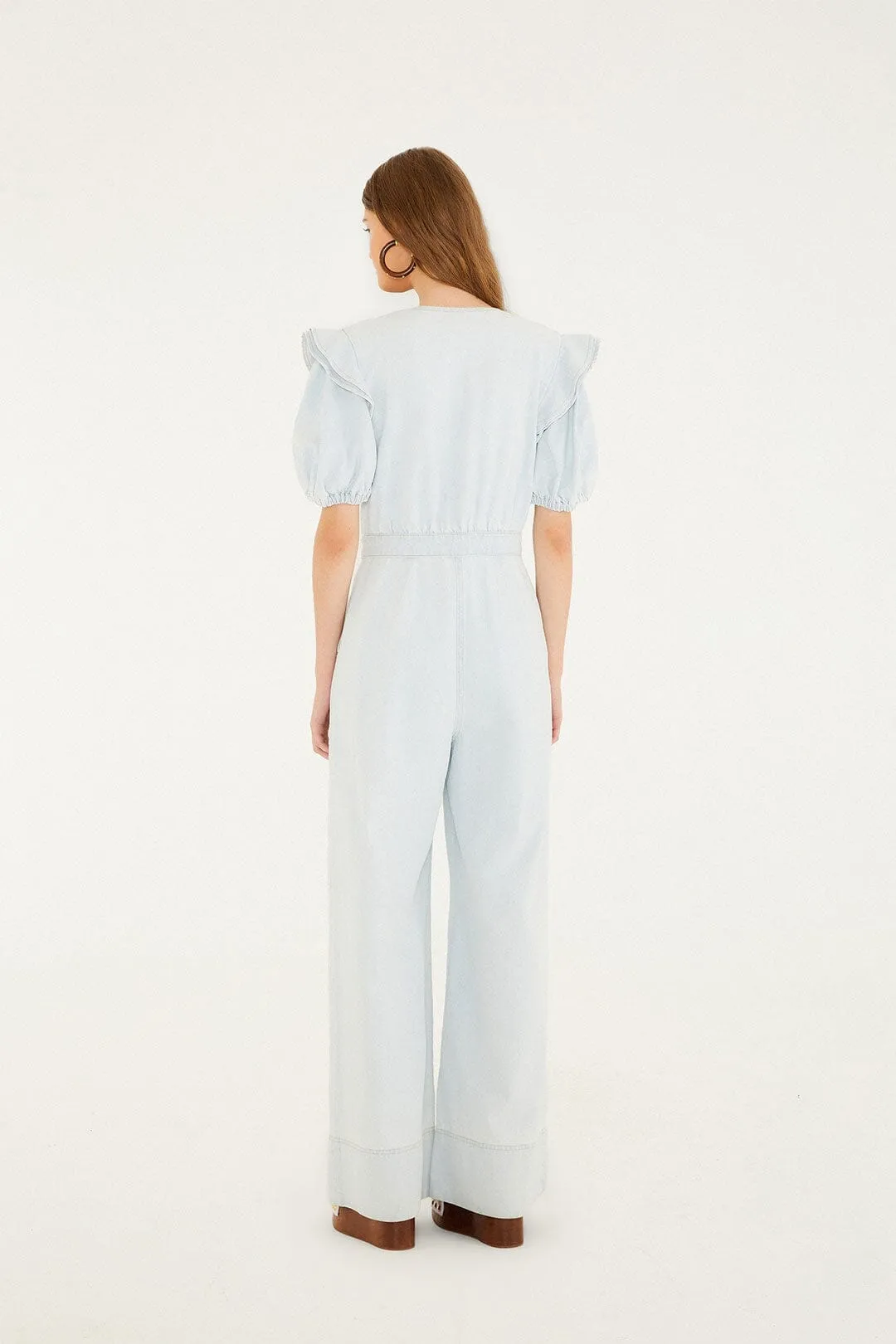Denim V Neck Pleated Ruffled Jumpsuit sold by FARM Rio product image thumbnail 3