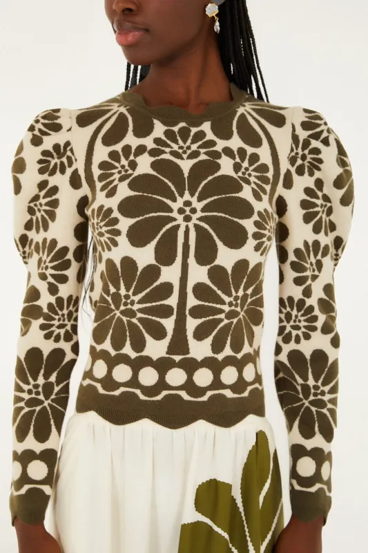 Green Palermo Puff Sleeve Knit Top made by FARM Rio