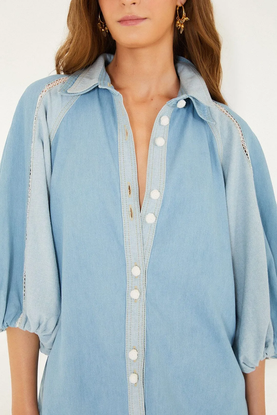 Denim Bicolor Puff Sleeve Shirt sold by FARM Rio product image thumbnail 2