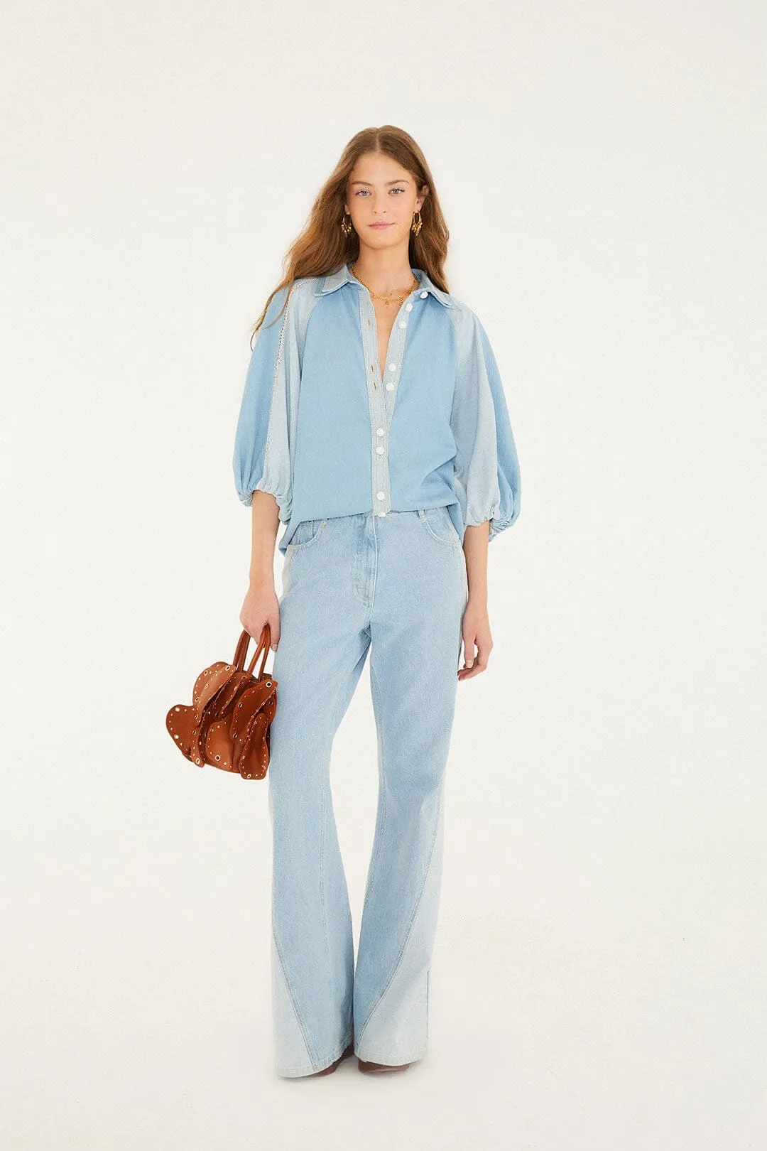 Denim Bicolor Puff Sleeve Shirt sold by FARM Rio product image thumbnail 4