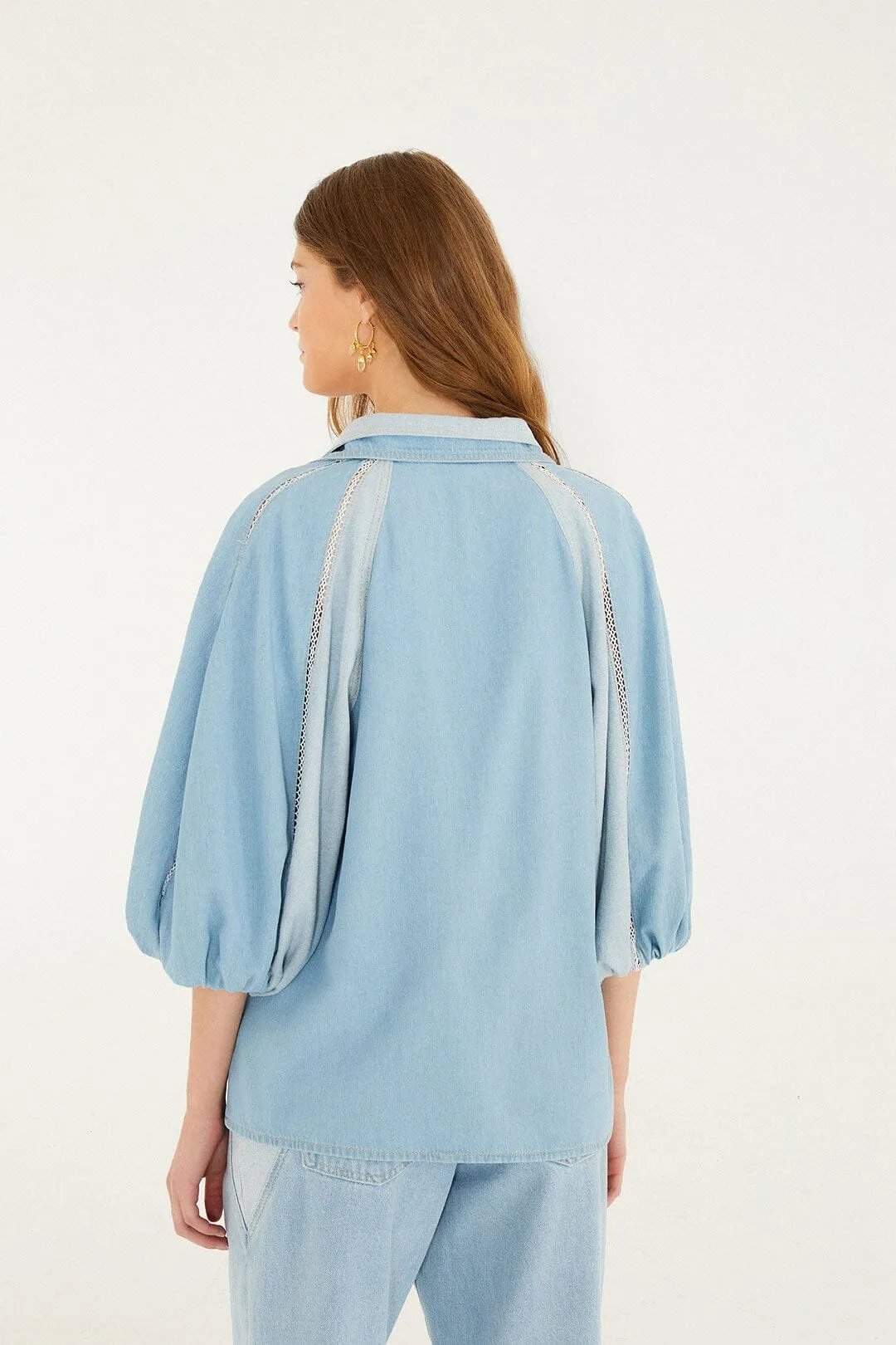 Denim Bicolor Puff Sleeve Shirt sold by FARM Rio product image thumbnail 3