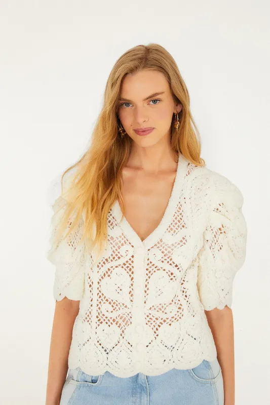 Off-White Rococo Hearts Crochet Cardigan sold by FARM Rio