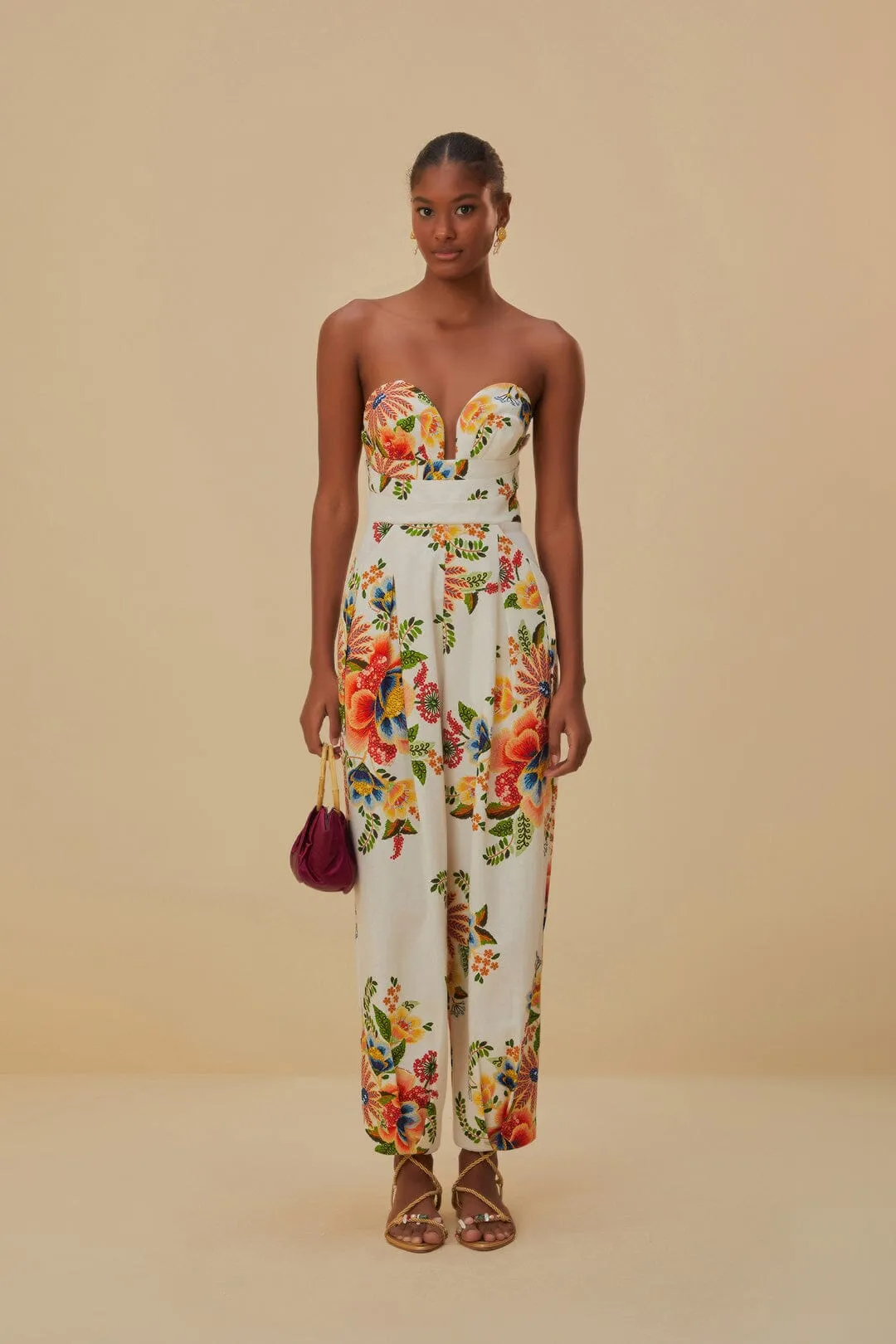 White Delicate Garden Strapless Jumpsuit sold by FARM Rio