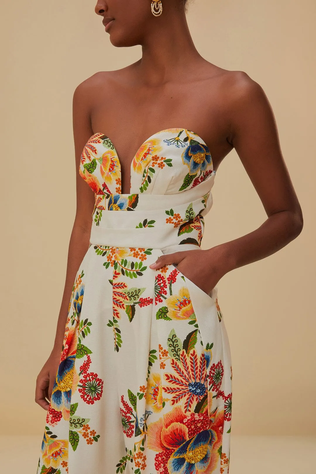 White Delicate Garden Strapless Jumpsuit sold by FARM Rio product image thumbnail 3