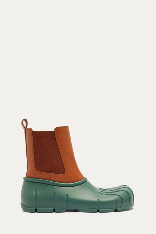 Forest Green Monstera Rain Chelsea Boot made by FARM Rio