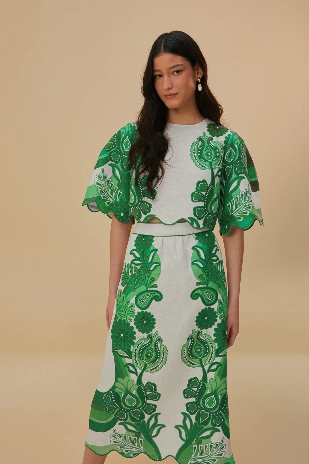 Green Color Festival Euroflax™ Midi Skirt sold by FARM Rio product image thumbnail 3