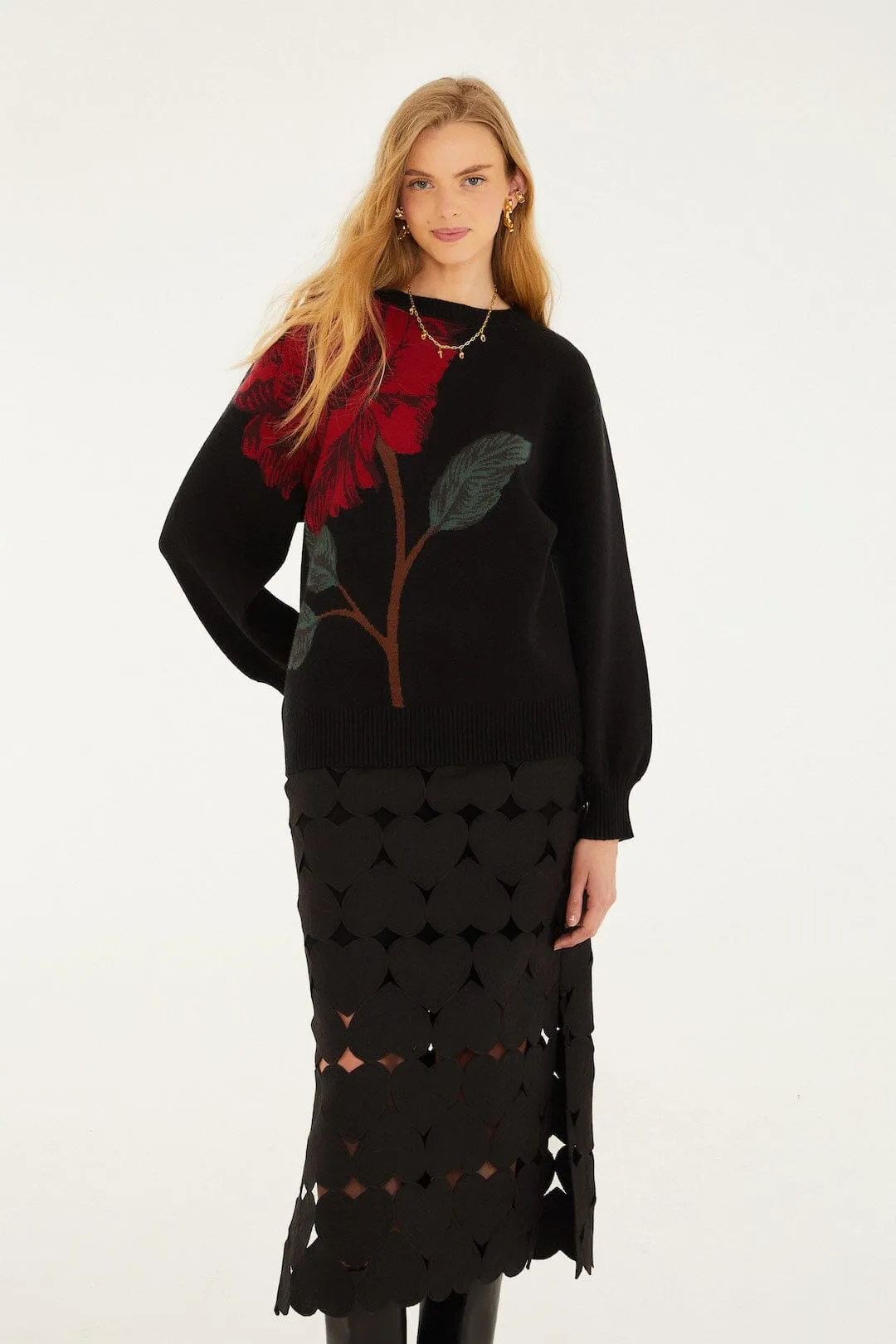Black Hearts Midi Skirt sold by FARM Rio product image thumbnail 4