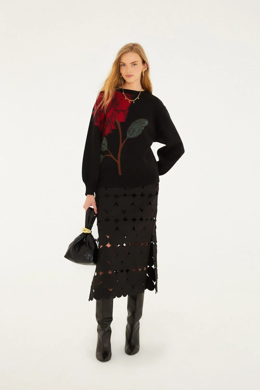 Black Hearts Midi Skirt sold by FARM Rio