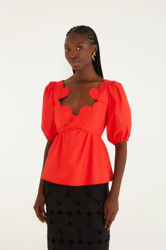 Red Heart Short Sleeve Organic Cotton Blouse sold by FARM Rio