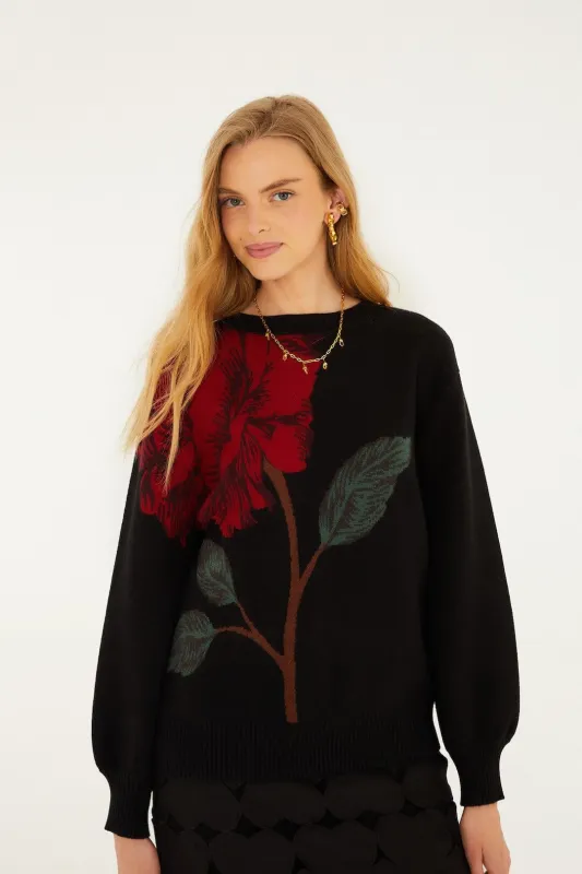 Black Rosalia Knit Sweater made by FARM Rio
