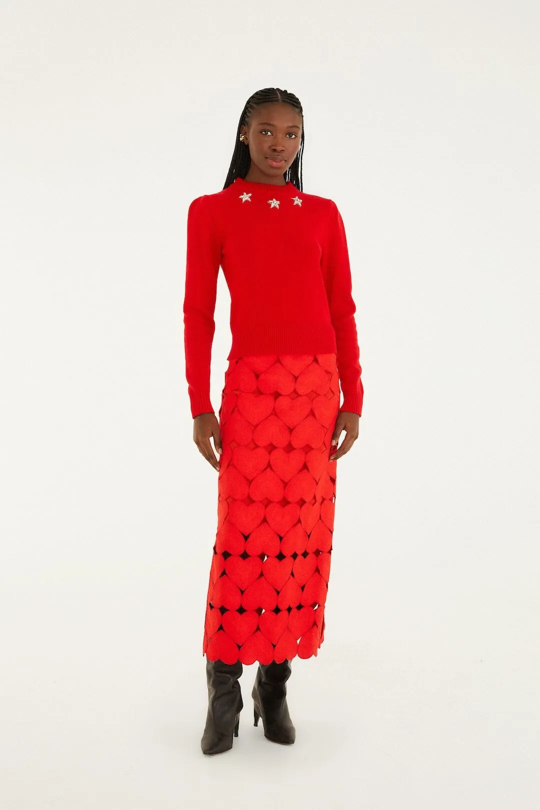Red Hearts Euroflax Premium Linen Midi Skirt sold by FARM Rio