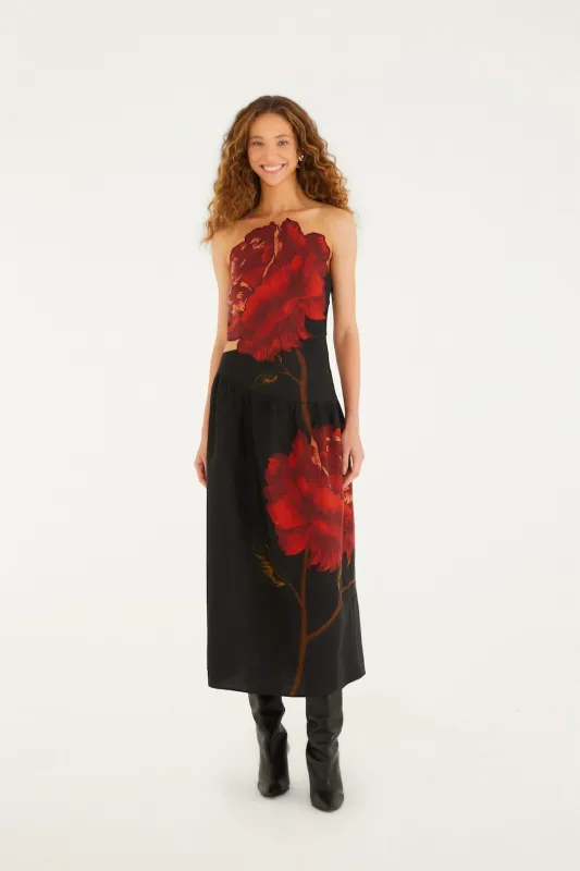 Black Rosalia Artisanal Lenzing Ecovero Euroflax Midi Dress sold by FARM Rio